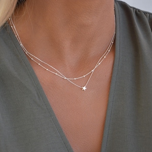 Silver Star Satellite Necklace, Satellite Chain Necklace, Silver Layered Necklace Set, Silver Star Necklace, Satellite Beaded Chain