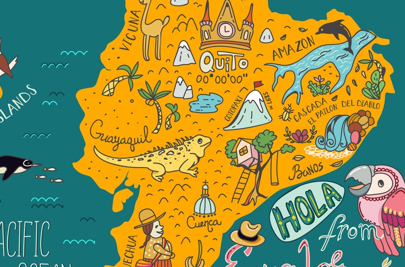 Map Ecuador canvas print Map Ecuador wall art Islands canvas Etsy