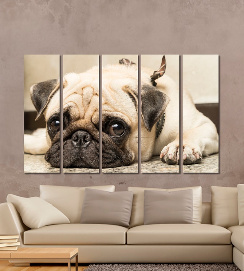 Cute pug wall art Dog canvas art Dog modern art Closeup Etsy