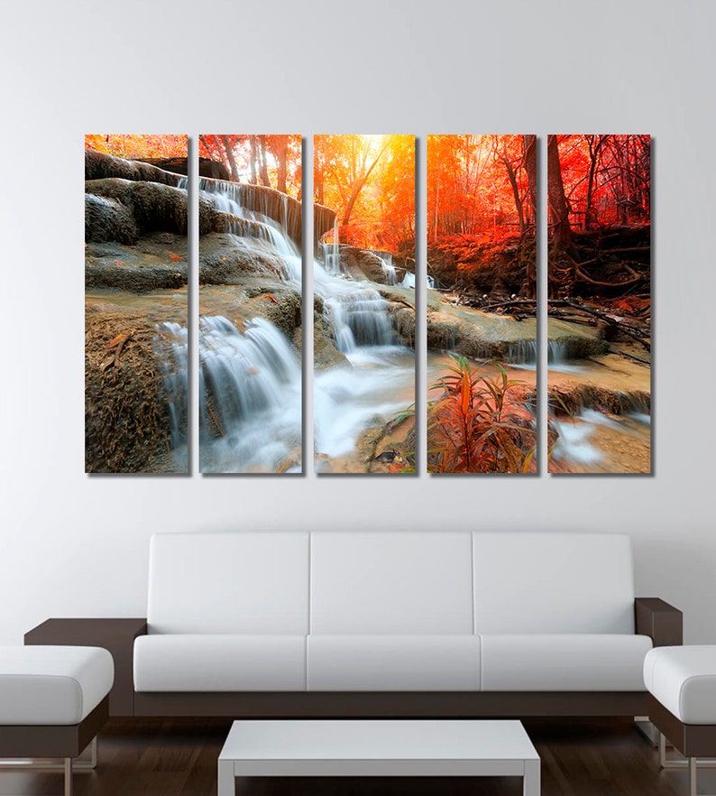 Waterfall wall art Waterfall canvas print Autumn canvas art Etsy