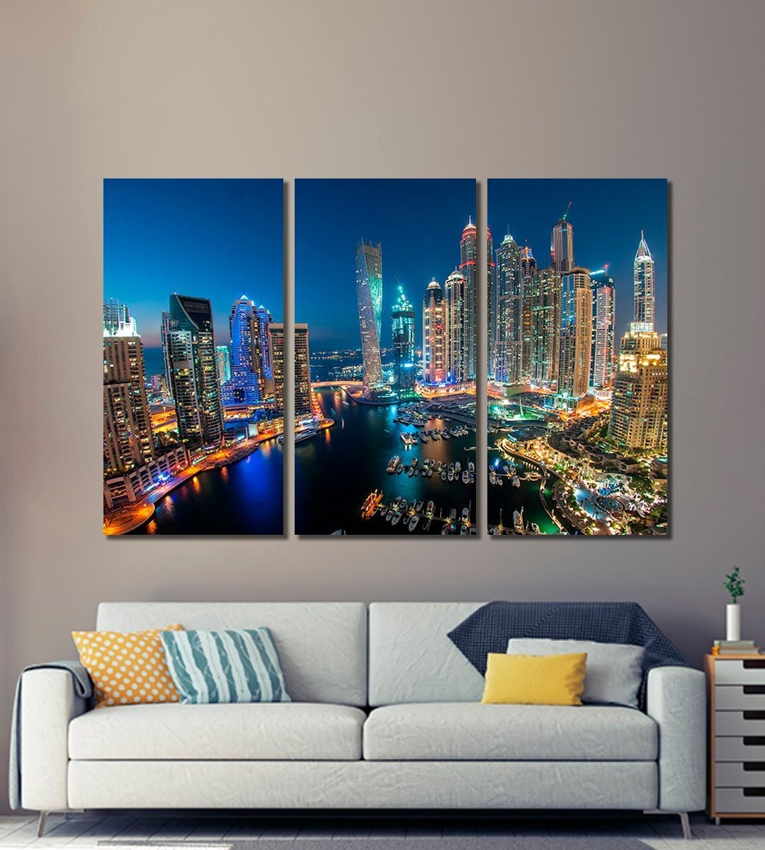 Dubai cityscape Dubai skyline Dubai canvas print Dubai wall Etsy
