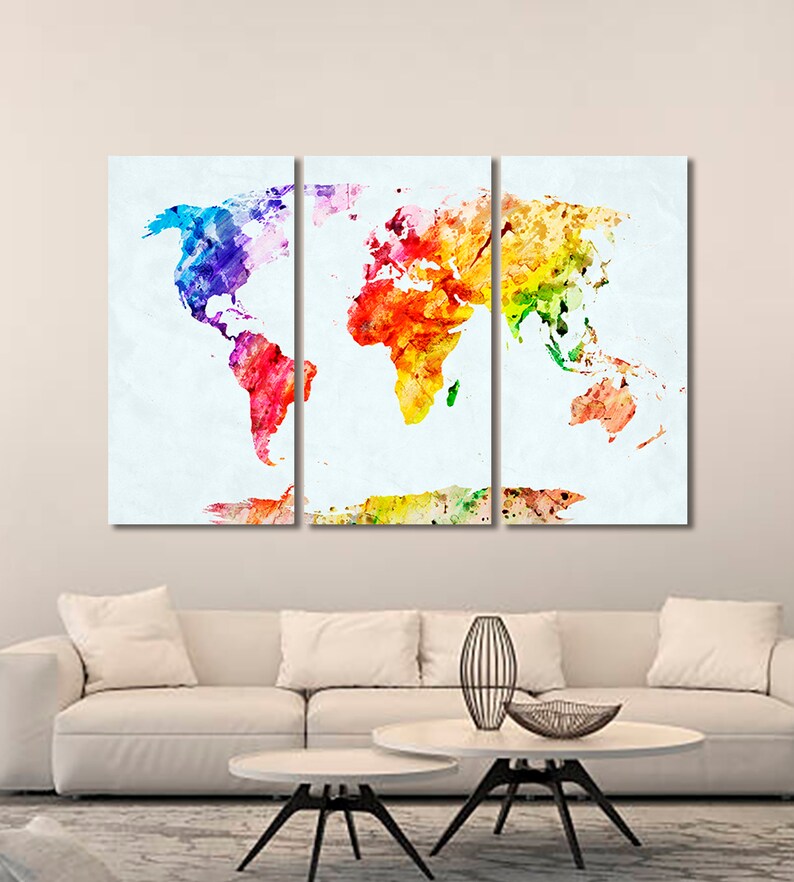 Colorful map canvas print World map wall art Colorful wall Etsy
