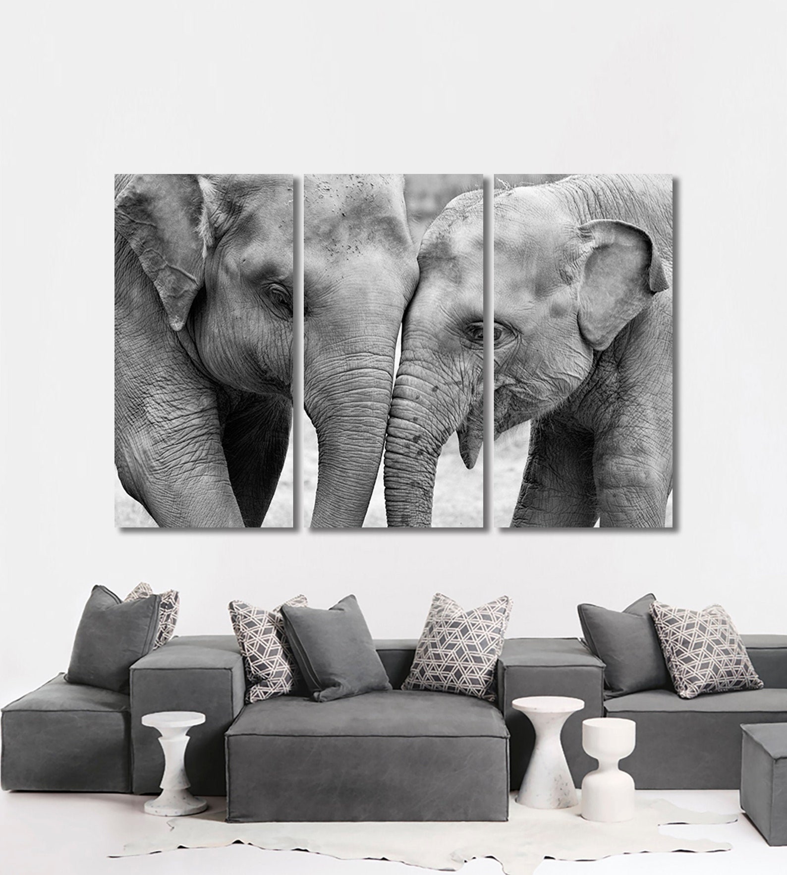 Elephants Wall Art Elephants Canvas Print Elephant Modern | Etsy