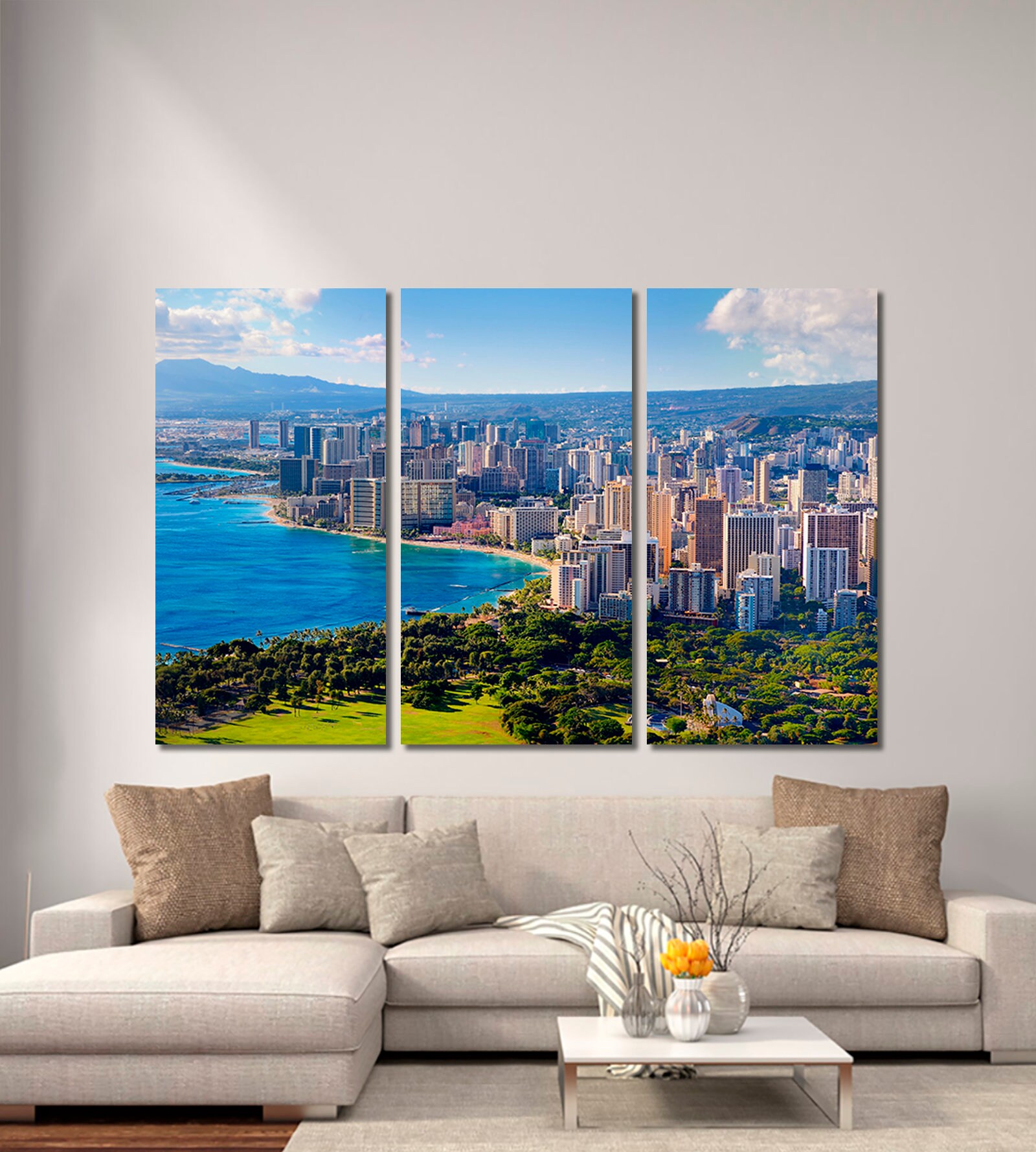 Hawaii canvas print Hawaii wall art Honolulu skyline Etsy