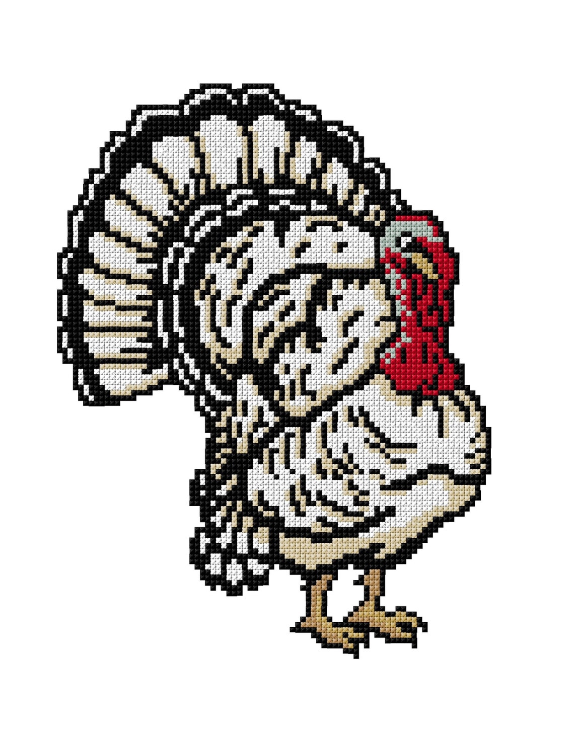 White Turkey Cross Stitch Pattern, Thanksgiving, Crafts, Season, Fall