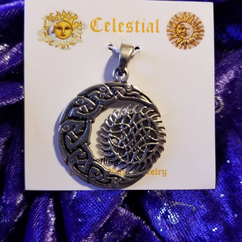 1 pagan wiccan metaphysical new age goddess Sterling Silver Celestial Sun and Moon knot pendant