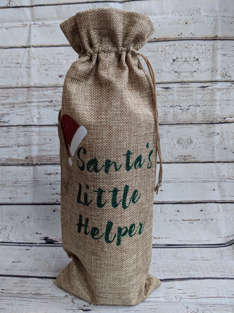 Christmas Holiday Burlap Wine Bottle Bag Etsy