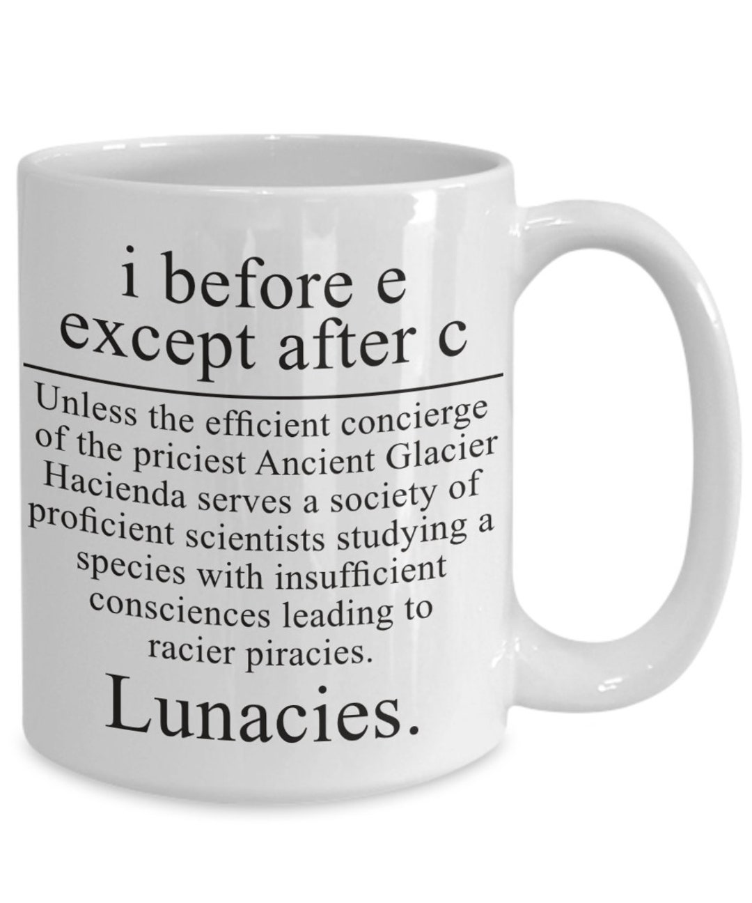 Funny Spelling Mug I Before E Except After C Witty Wordplay on English