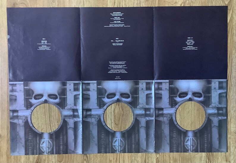 May include: A three-panel gatefold vinyl record cover with a black background and a silver skull image on the front. The skull is surrounded by a metal structure with pipes and gears. The back panel features the album title "Fear of a Blank Planet" and the track listing. The record label is "EMI Records."