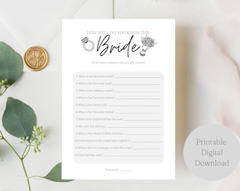 Wie gut kennst du die Braut | Henne Party Printable Spiel | Henne Party | Bachelorette | Braut shower |  A4 | Sofort Download |