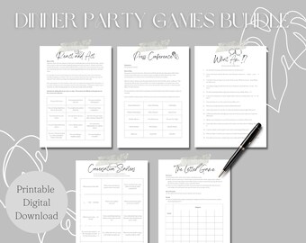 Printable Dinner Party Game Bundle | What Am I Riddles | Conversation Starters | React | Press Conference | Letter Game | Digital Download