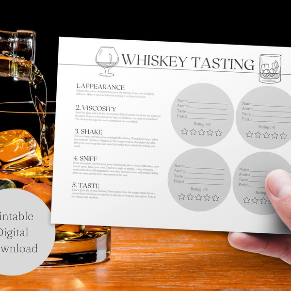 Whiskey Tasting Party Printable Whiskey Tasting Score Cards |  Flight Map | Dinner Party | Stag Do |Tasting Notes | A4 | Instant Download