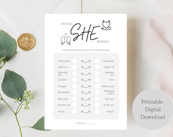 Zou ze liever | Hen Party Afdrukbare Game | Vrijgezellenfeest | Bachelorette | Bruids douche |  A4 | Instant download |