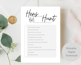 Hens on the Hunt Scavenger Hunt Game | Hen Party Printable Game | Hen Party | Bachelorette | Bridal Shower |  A4 | Instant Download |