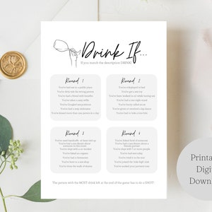 Drink If Never Have I Ever Drinking Game | Hen Party Printable Game | Hen Party | Bachelorette | Bridal Shower |  A4 | Instant Download |
