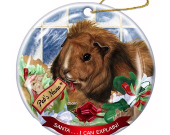 Guinea Pig Abyssinian Porcelain Hanging Ornament Pet Gift 'Santa.. I Can Explain!' for Christmas Tree and Year Round, Personalized Ornaments