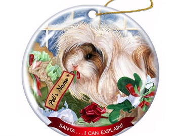 Guinea Pig Peruvian Porcelain Ornament Pet Gift 'Santa.. I Can Explain!' for Christmas Tree and Year Round, Personalized Ornaments