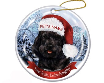 Cockapoo (Black) Santa Hat Porcelain Christmas Ornament (select Options to personalize)