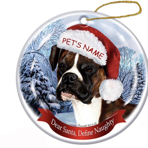Holiday Pet Gifts Boxer uncropped Brindle Santa Hat Dog Etsy