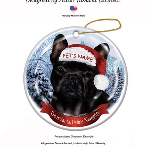 French Bulldog Dog Santa Hat Christmas Ornament Porcelain China USA-made French Bulldog Dog Santa Hat Christmas Ornament Porcelain China USA-made