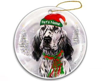 English Setter Schwarz und Weiß - Santa's Helfer Weihnachtsschmuck