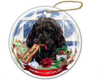 Cockapoo Black Porcelain Hanging Ornament Pet Gift 'Santa.. I Can Explain!' for Christmas Tree and Year Round, Personalized Ornaments