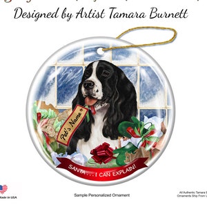 Springer Spaniel Black & White Santa I Can Explain Christmas Ornament