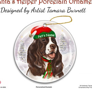 Springer Spaniel Liver and White - Santa's Helper Christmas Ornament
