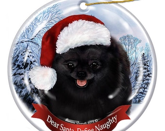 Holiday Seasons Puppy Dog Cute Schipperke Round Porcelain Ornament