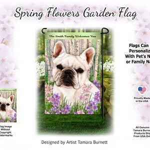 Französische Bulldogge Weiß Frühling Design Garten Fahne