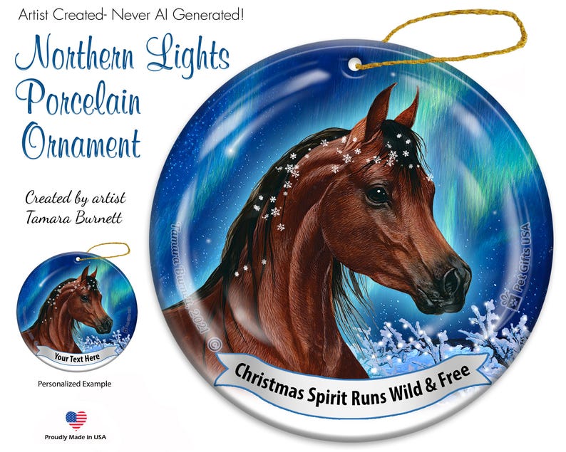 Arabian Horse Northern Lights Christmas Ornament, Personalized Arabian ...