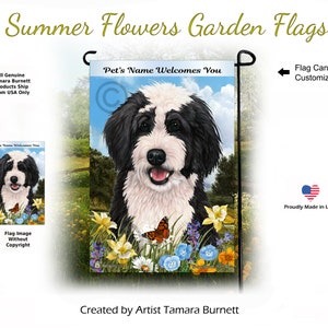 Bernedoodle Black & White - Summer Flowers Garden Flag
