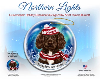 PORTUGUESE WATER DOG Christmas Ornament TANGLED IN LIGHTS  HAND MADE 