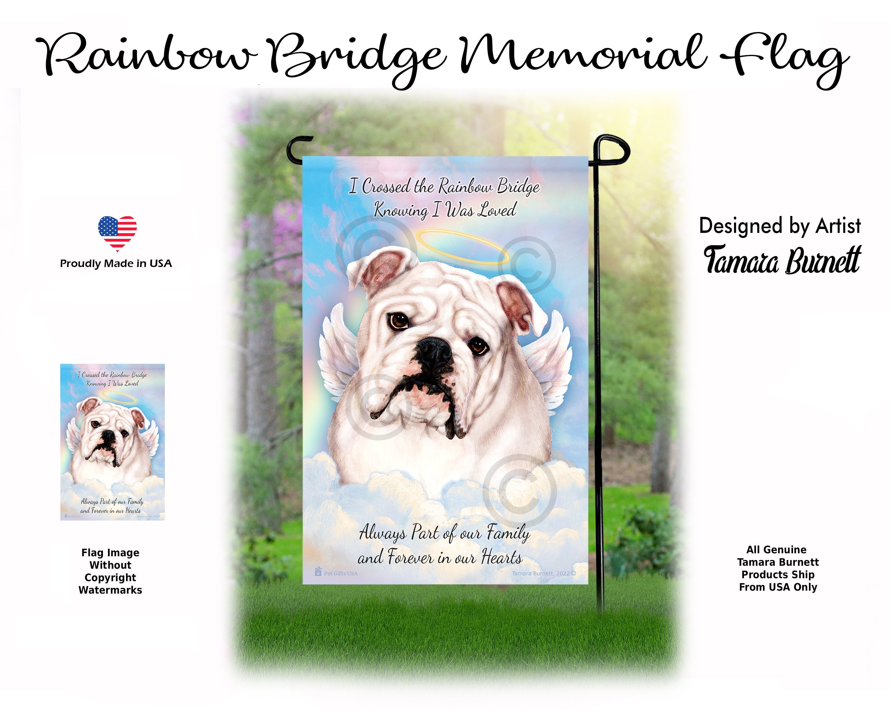 English Bulldog White - Pet Memorial Garden Flag With