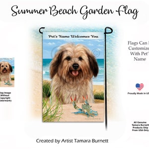 Havanese Cream Fawn Sable  Summer Beach Scene ( Can personalize with Pet/Family Name ) Garden Flag