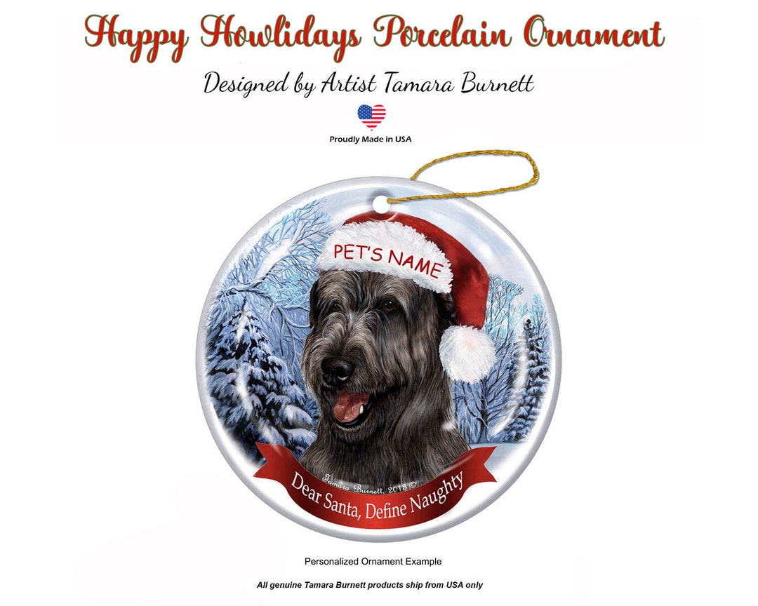 Irish Wolfhound Black Santa Hat Dog Porcelain Christmas Ornament