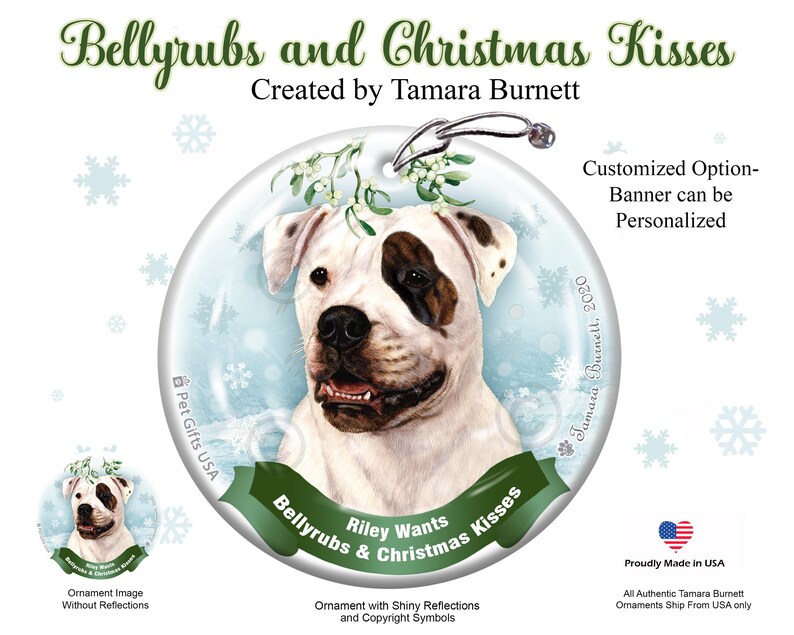 American Bulldog Belly Rubs and Christmas Kisses Ornament, Personalized ...