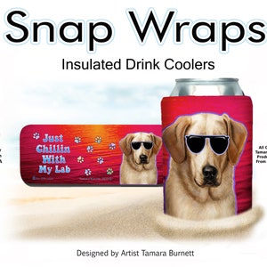 Labrador Yellow Front Facing Snap Wrap (Insulated Can Cooler)
