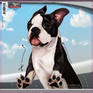 Boston Terrier - Dogs On The Move Window Decal, The sticker measures 10&quot; X 12&quot;