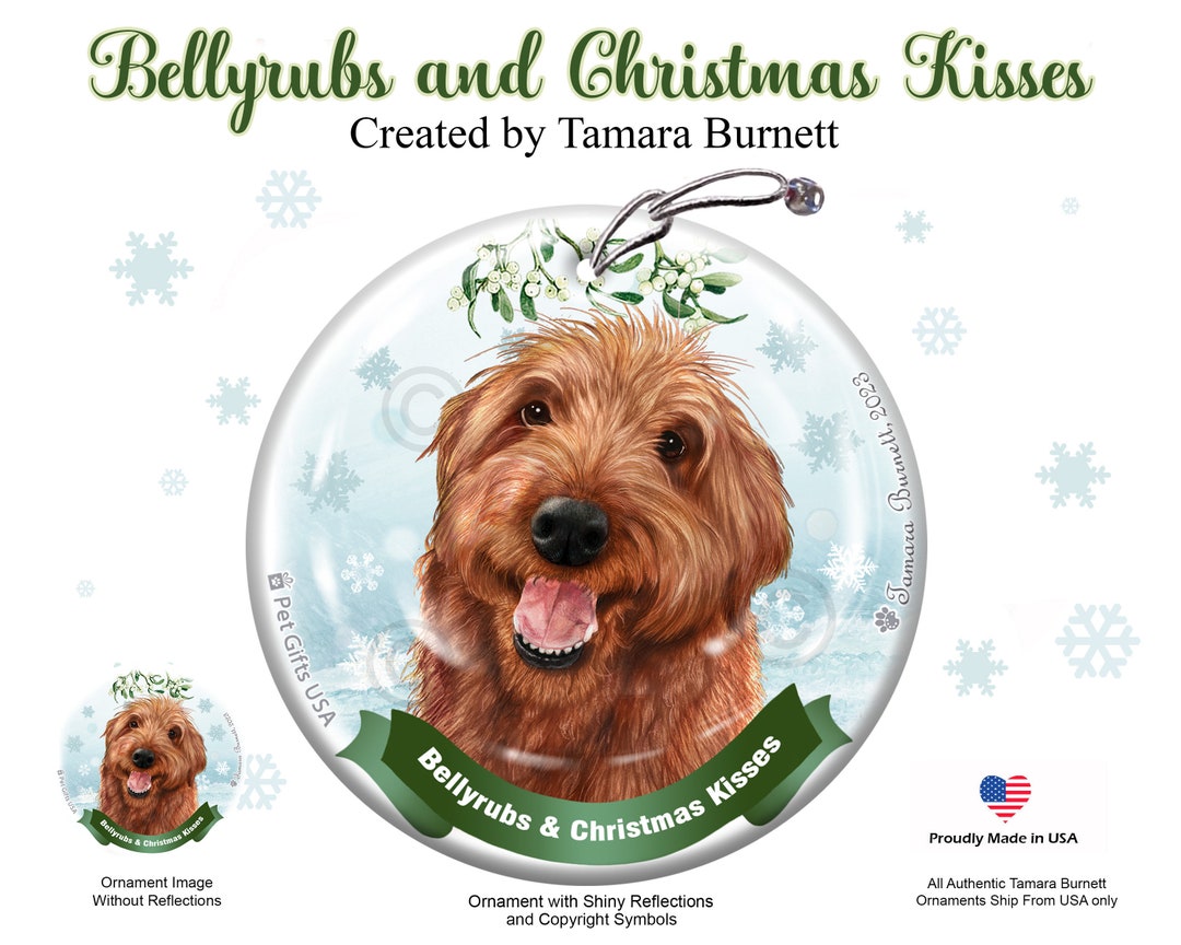 Labradoodle Red Shaggy Cut Belly Rubs and Christmas Kisses Ornament
