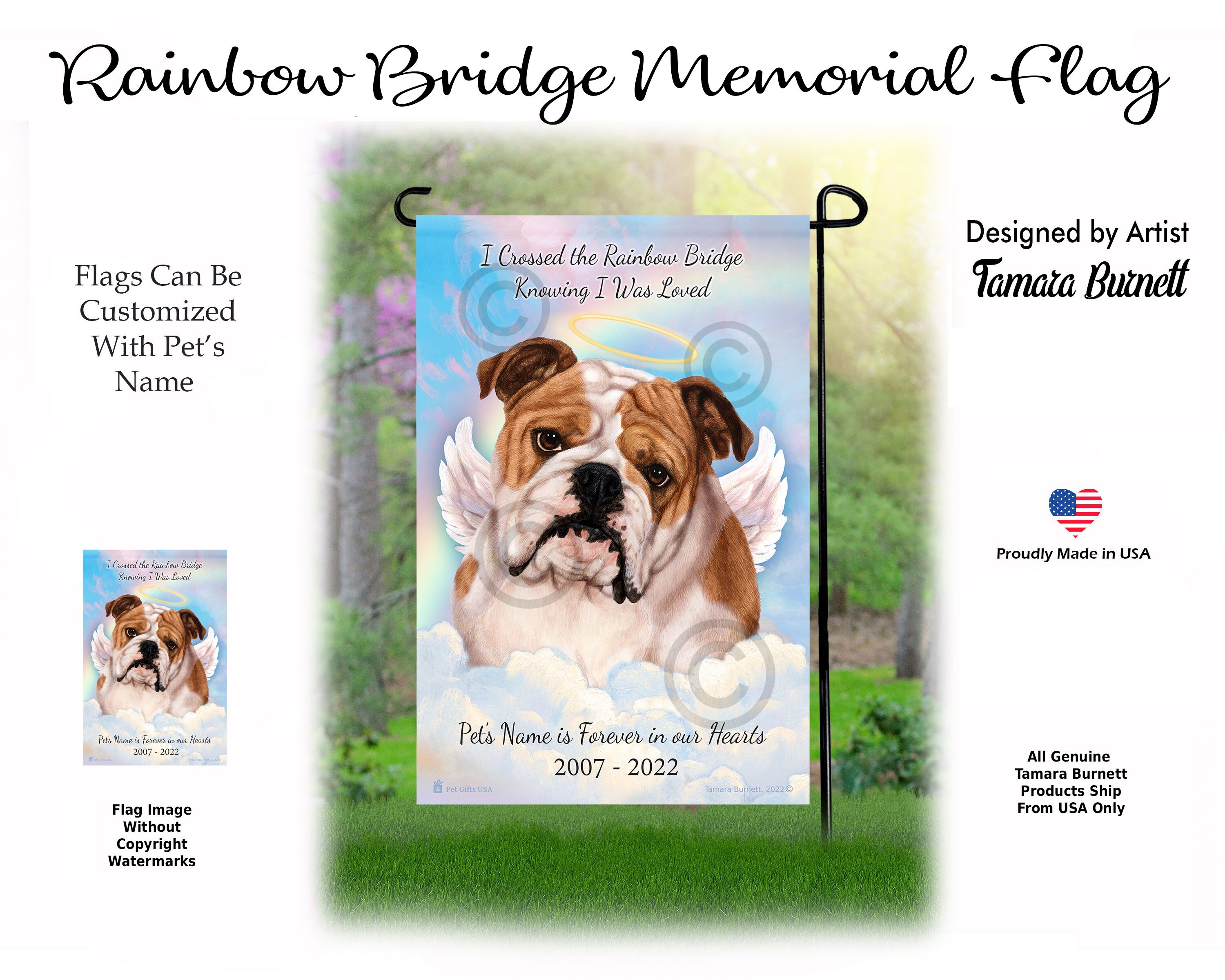 English Bulldog Tan & White Pet Memorial Garden Flag With - Etsy