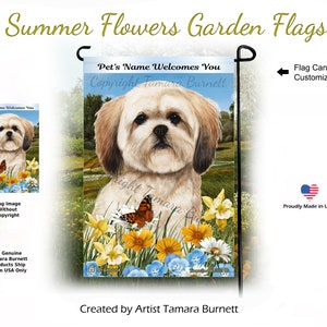Lhasa Apso Brown Summer Flowers ( Can personalize with Pets Name ) Garden Flag