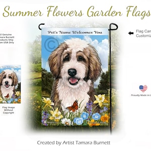 Bernedoodle Sable & White - Summer Flowers Garden Flagge