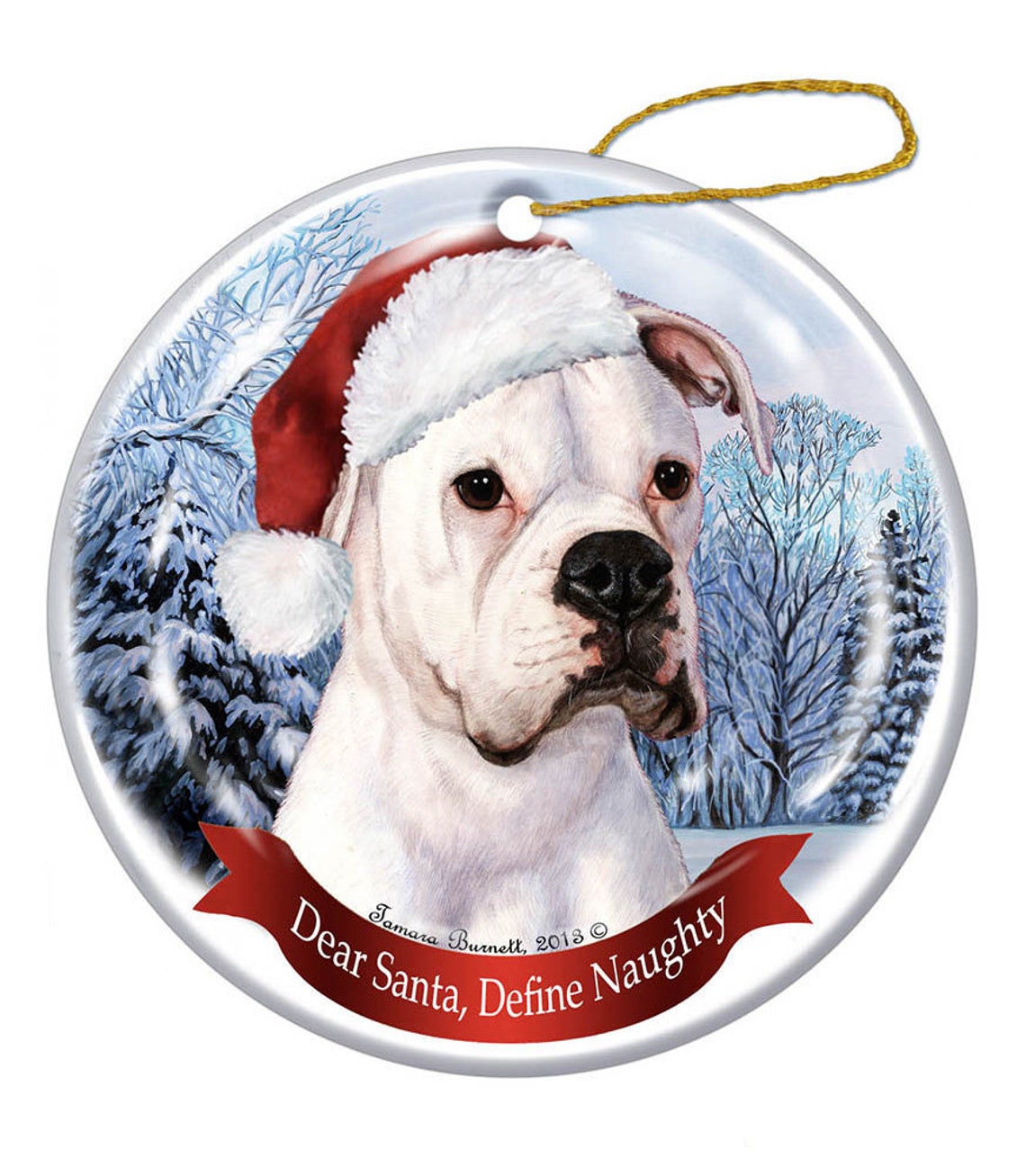 white Boxer Santa Ornament