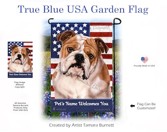 Bulldog (English) Tan & White - True Blue Patriotic Garden Flag