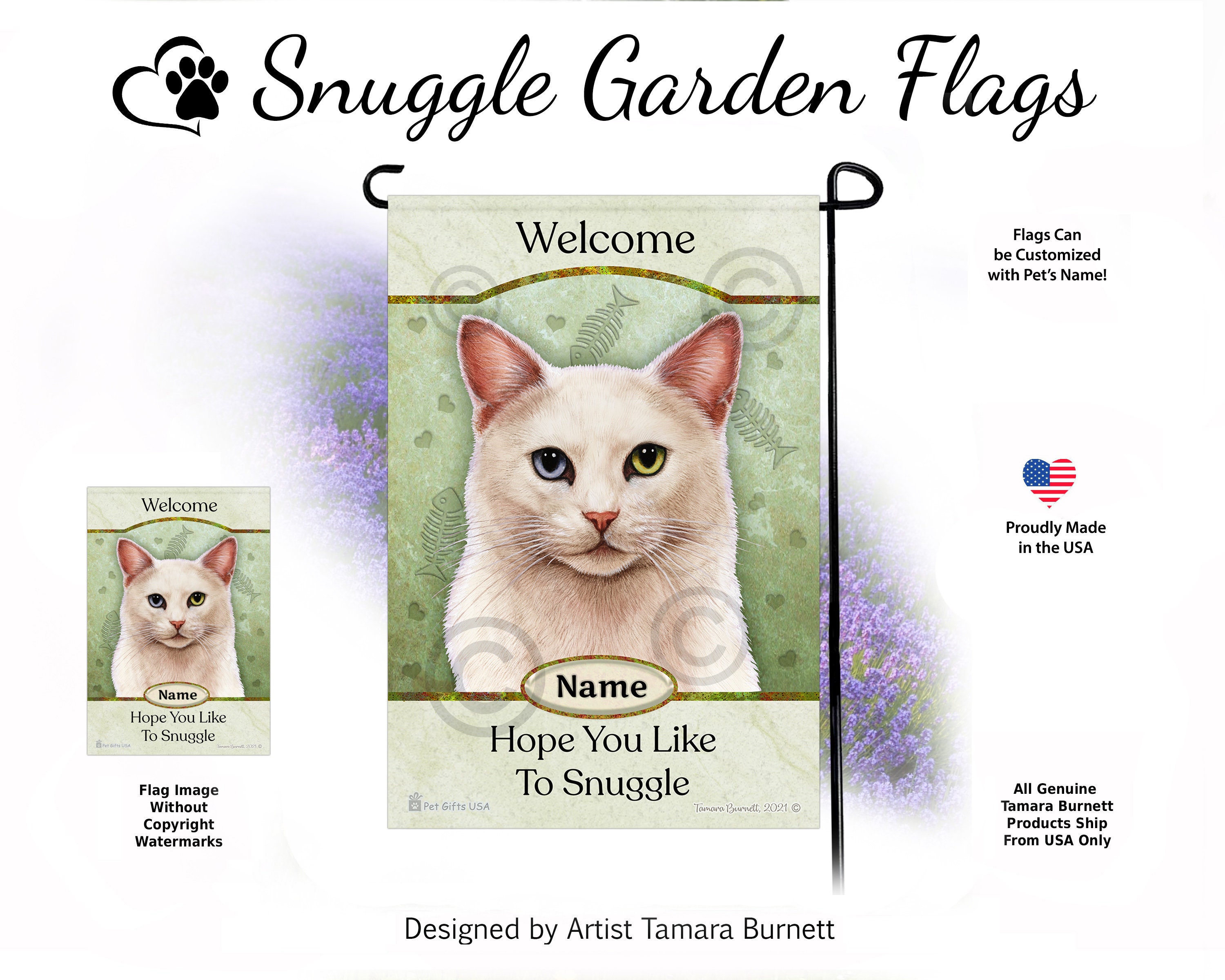 Odd-eyed White Cat Garden Flag – Short Hair Snuggle Welcome - Etsy