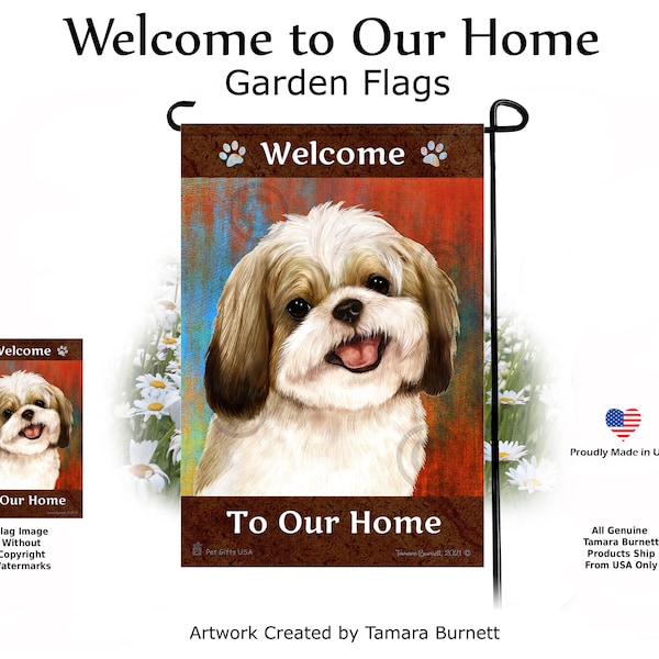 Shih Tzu Gold & White - Welcome To Our Home Garden Flag (Can personalize with Pet/Family Name)