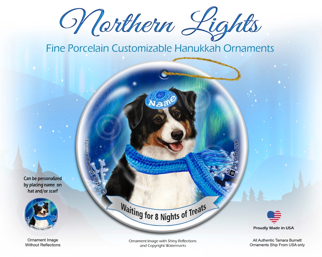 Australian Shepherd Black Tri Northern Lights Hanukkah Ornament Etsy