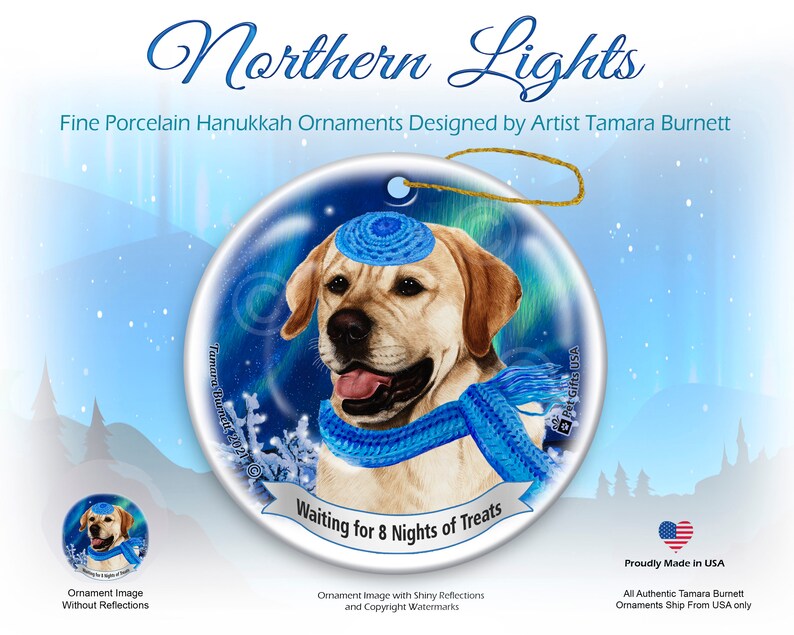 Labrador Yellow english Pet Gift Personalized Northern Lights Hanukkah