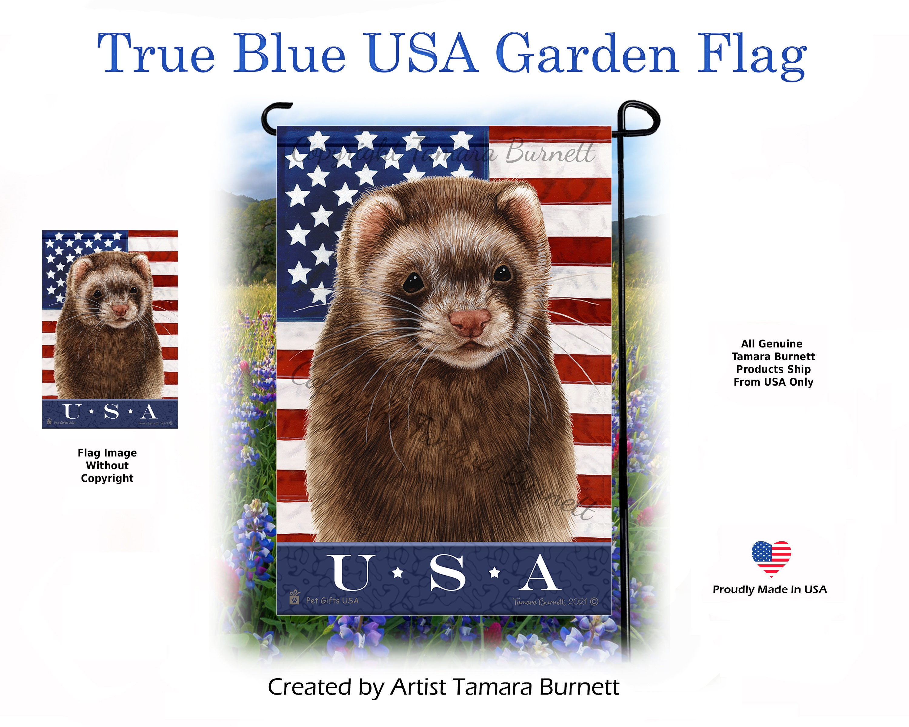 Ferret Chocolate Sable True Blue Patriotic Garden Flag